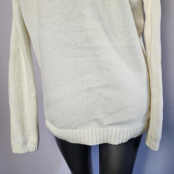 Trouvé Fringe Off-White Wool Blend Crew Neck Knit Sweater | Women's Large - Picture 10 of 12